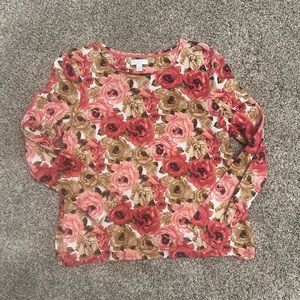 Women’s Charter Club Petite Medium Knit Shirt Long Sleeve Pink Roses Flowers